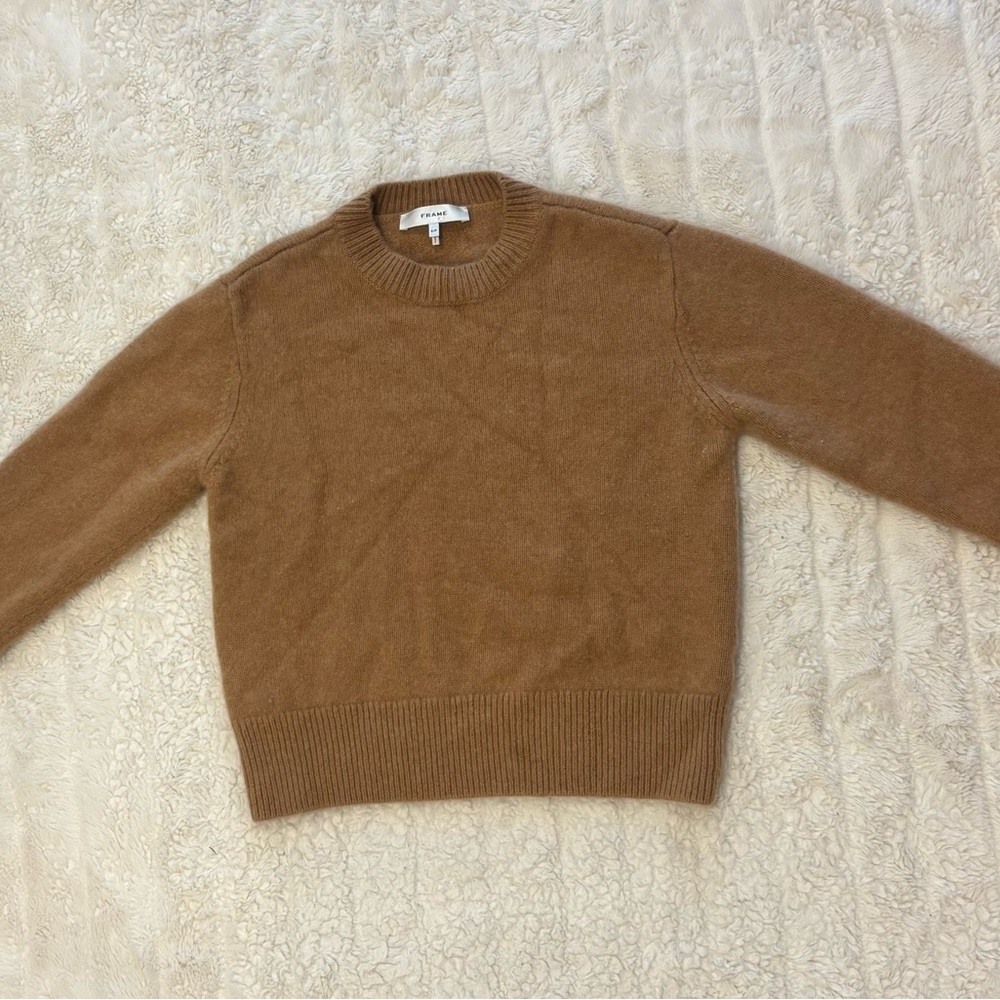 FRAME 100% Cashmere Crewneck Sweater - Camel/Tan - Women's Size Small (S)